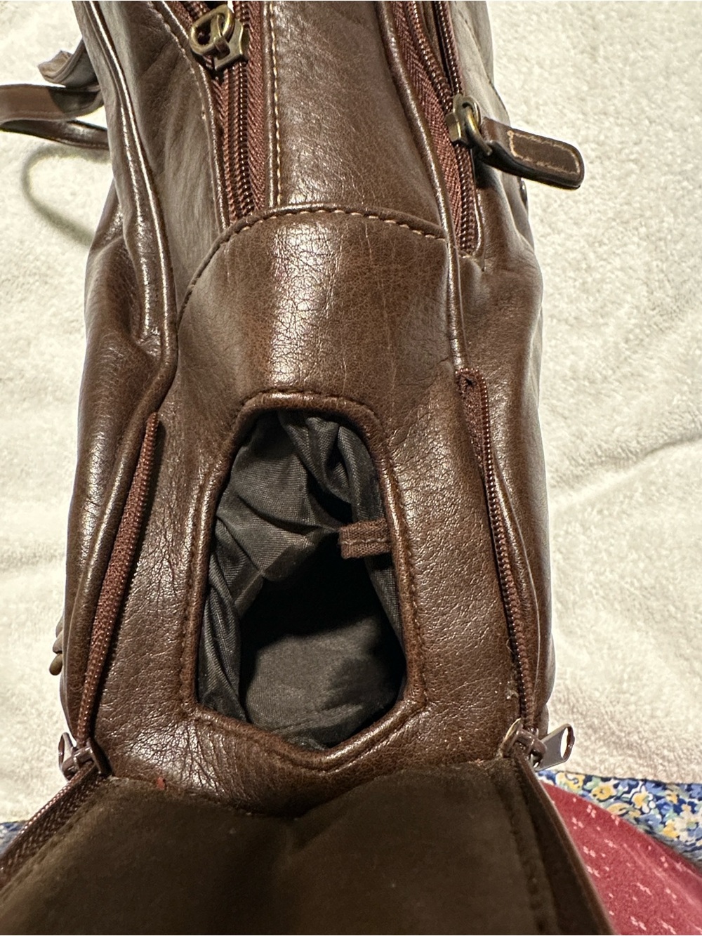 Rosetti Brown Leather Backpack Purse with Zip Detailing
